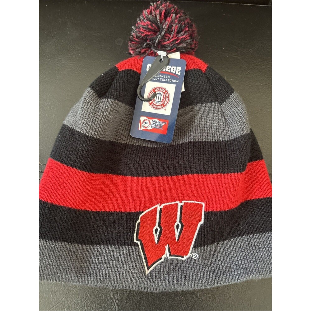 Wisconsin Badgers Beanie Winter Hat Pom Pom NCAA